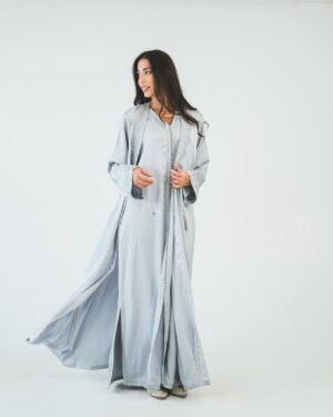 Two-piece silver silk caftan