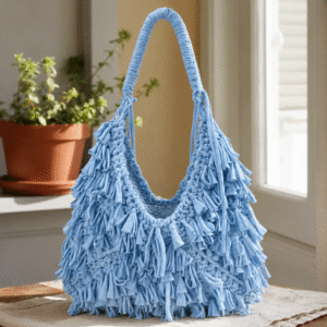 Sky Blue Fringe Crochet Bag