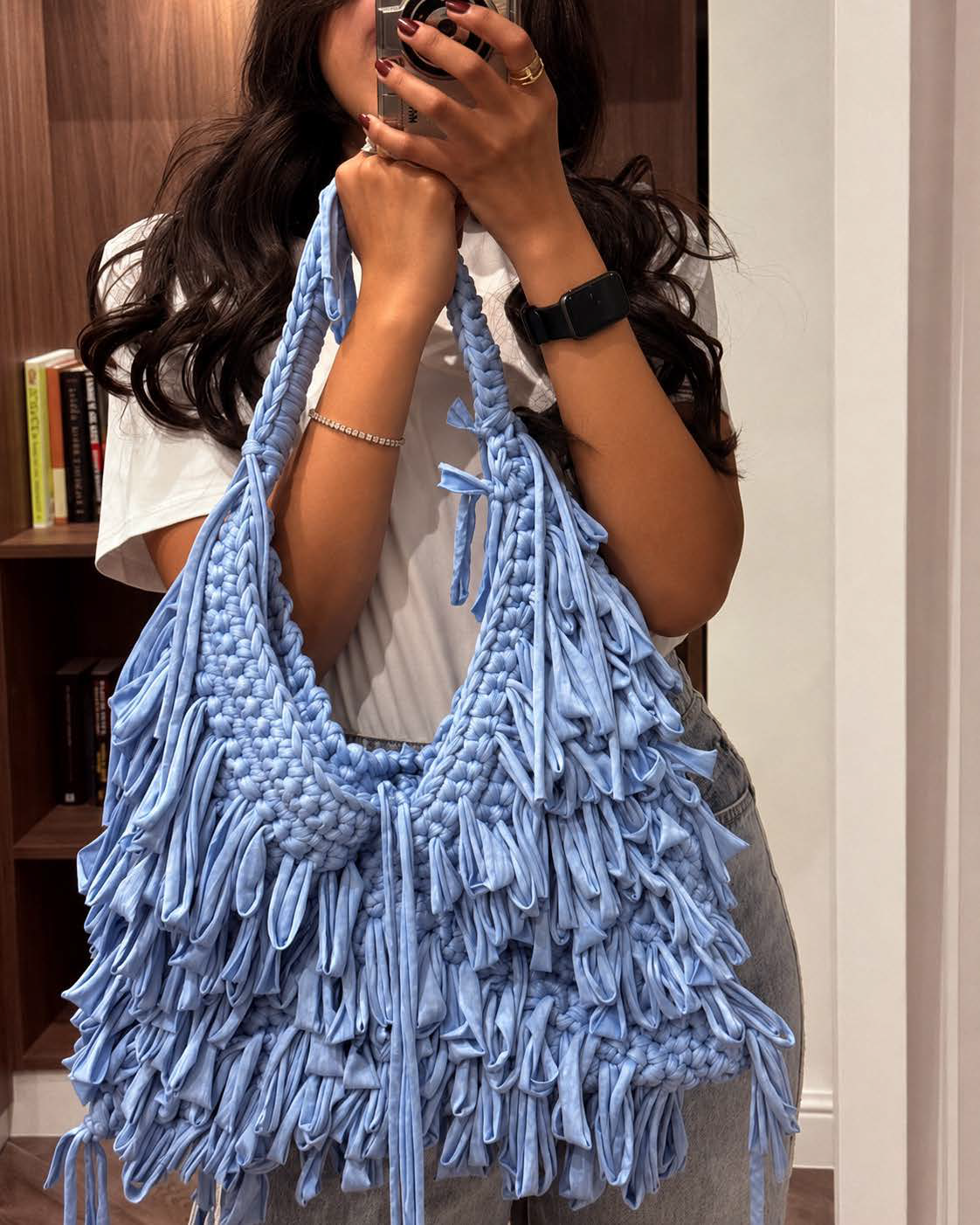 Sky Blue Fringe Crochet Bag - Image 2