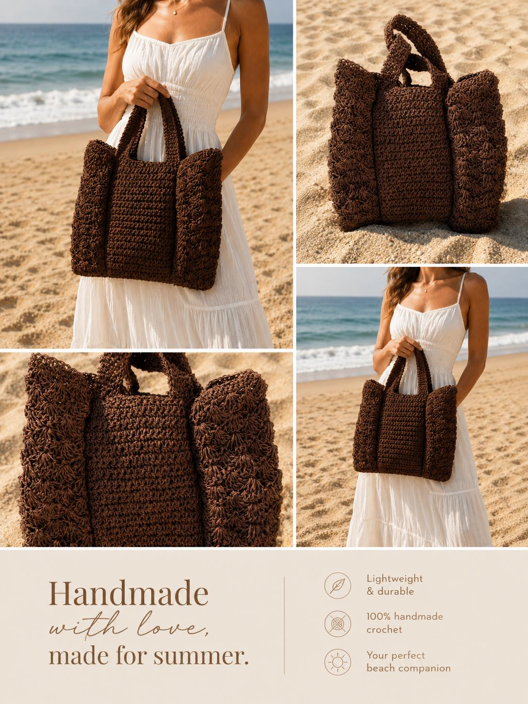 Raffia Crochet Tote Bag - Image 3