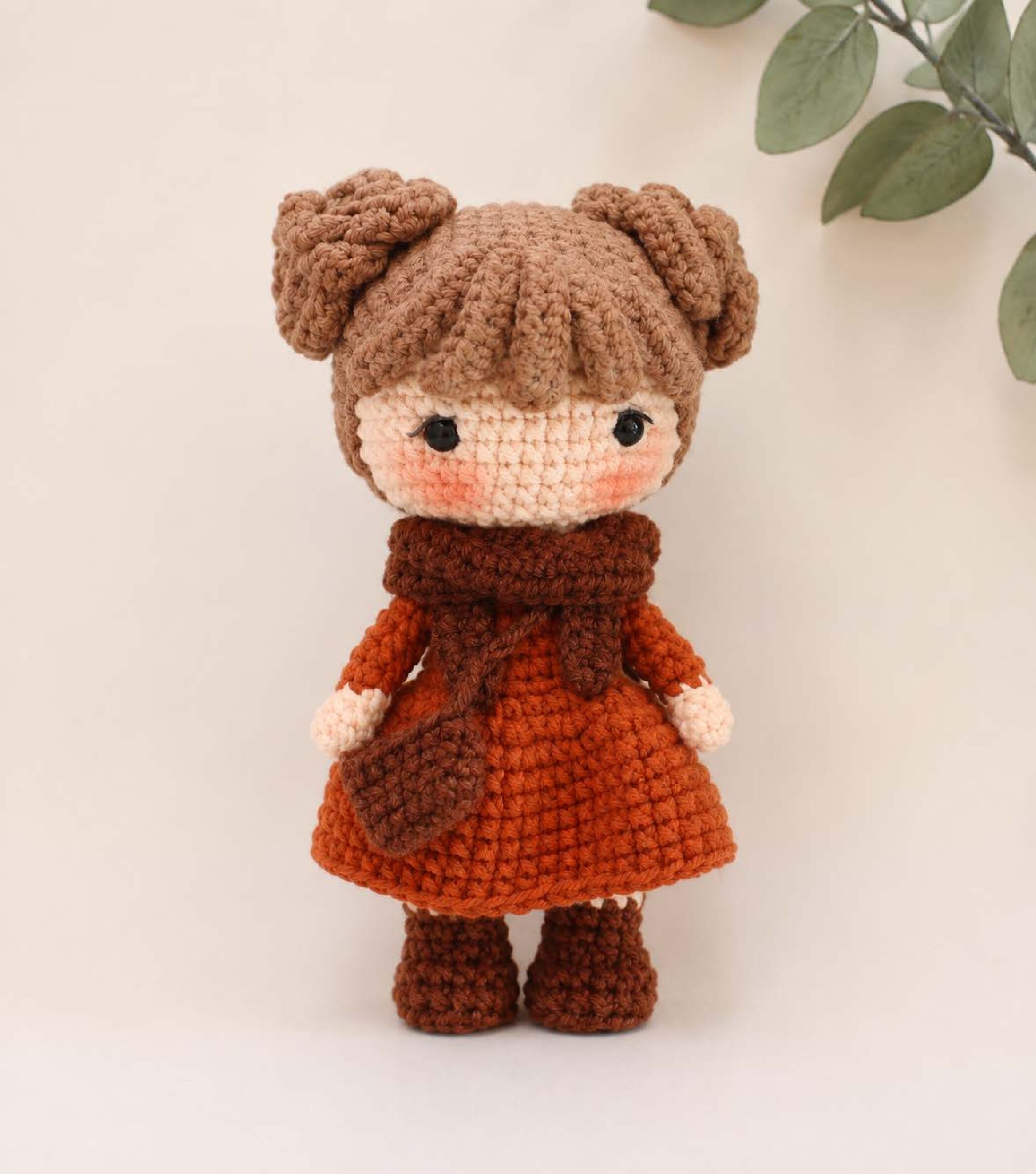 Autumn Crochet Doll – Rust Dress