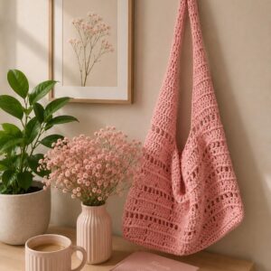 Pink Mesh Crochet Tote