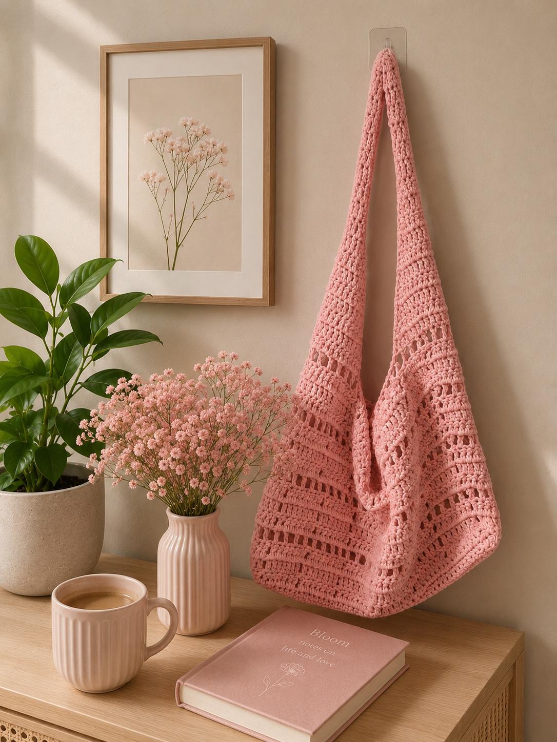 Pink Mesh Crochet Tote