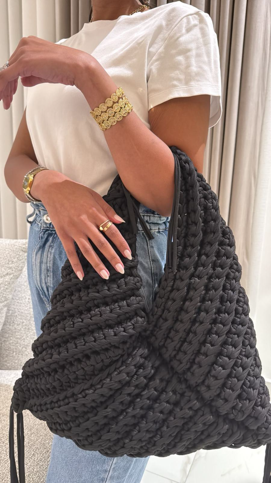 Triangle Crochet Bag – Black - Image 2