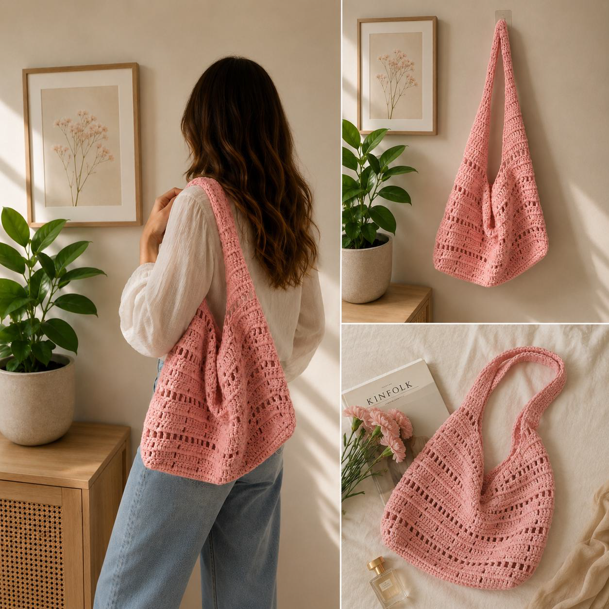 Pink Mesh Crochet Tote - Image 2
