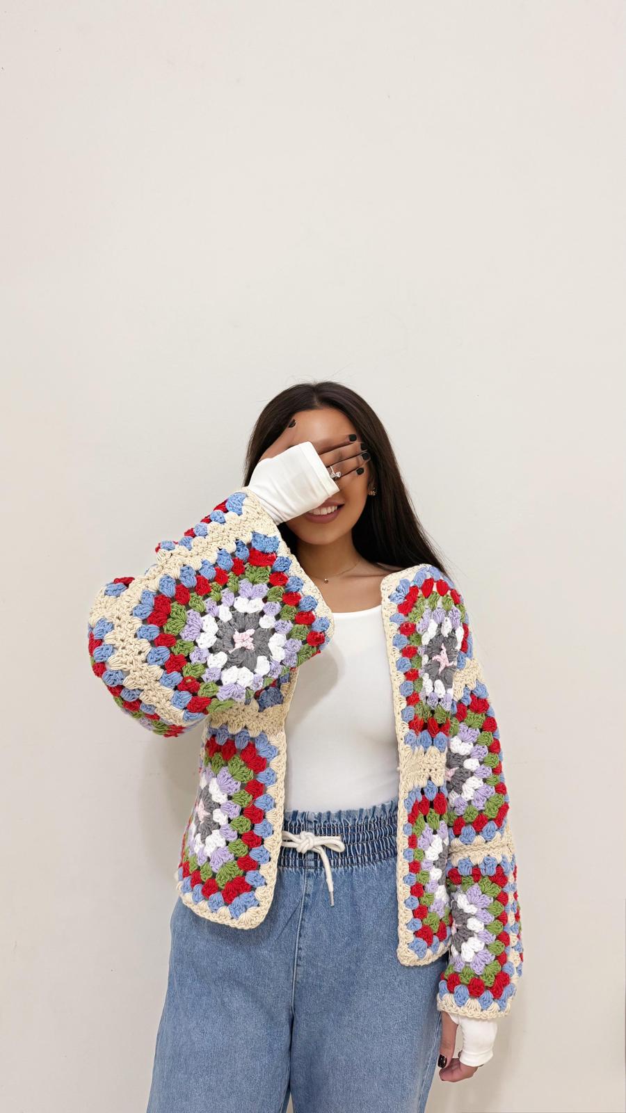 Handmade Granny Square Crochet Cardigan - Image 4