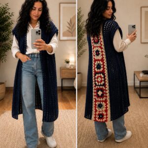 Handmade Crochet Long Vest