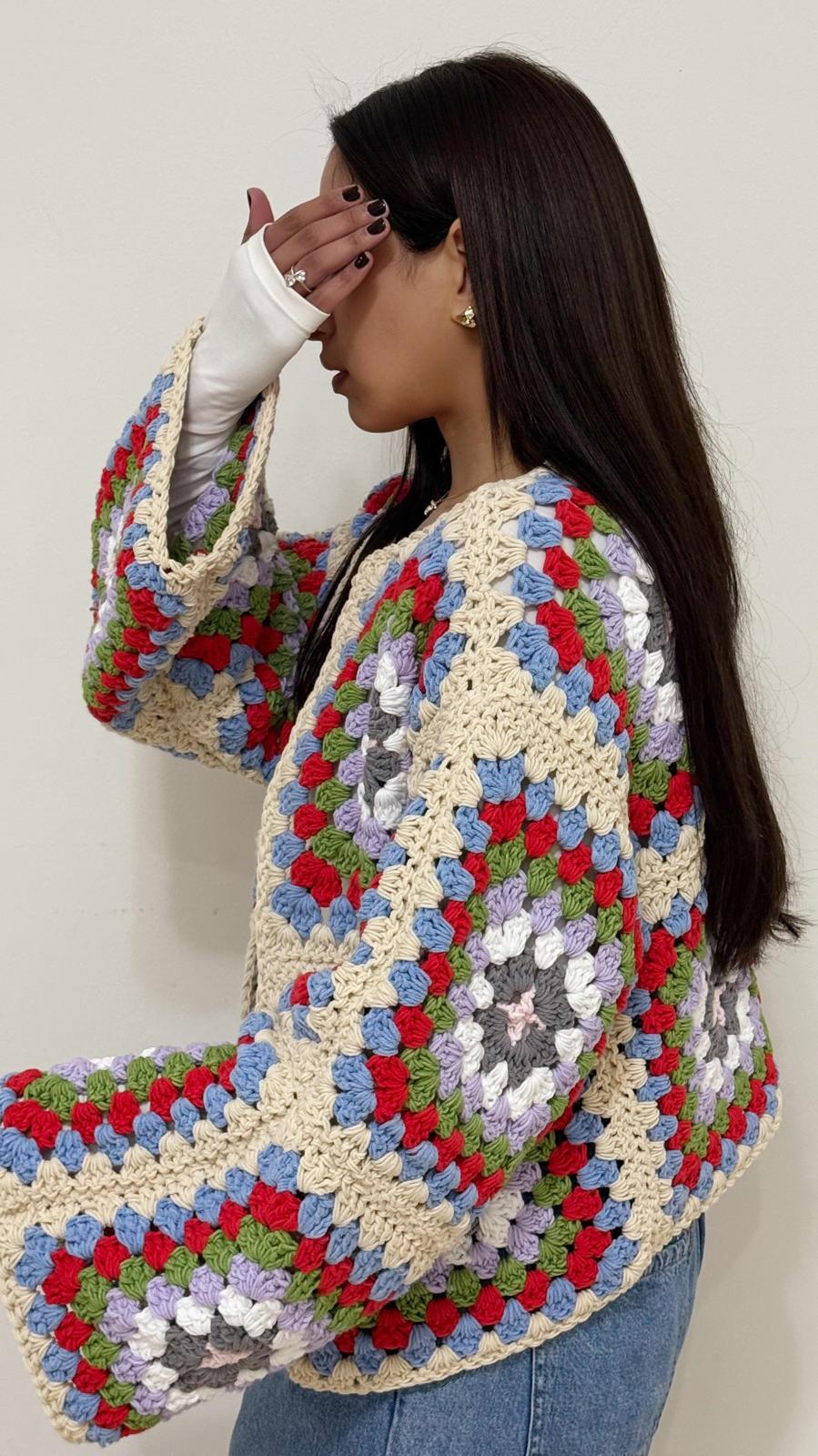 Handmade Granny Square Crochet Cardigan - Image 3